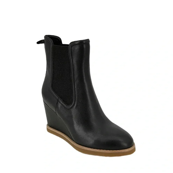 Anthropologie Splendid Leather Wynn Wedge Heel Bootie in Black Size 9.5 NWT - Picture 1 of 12